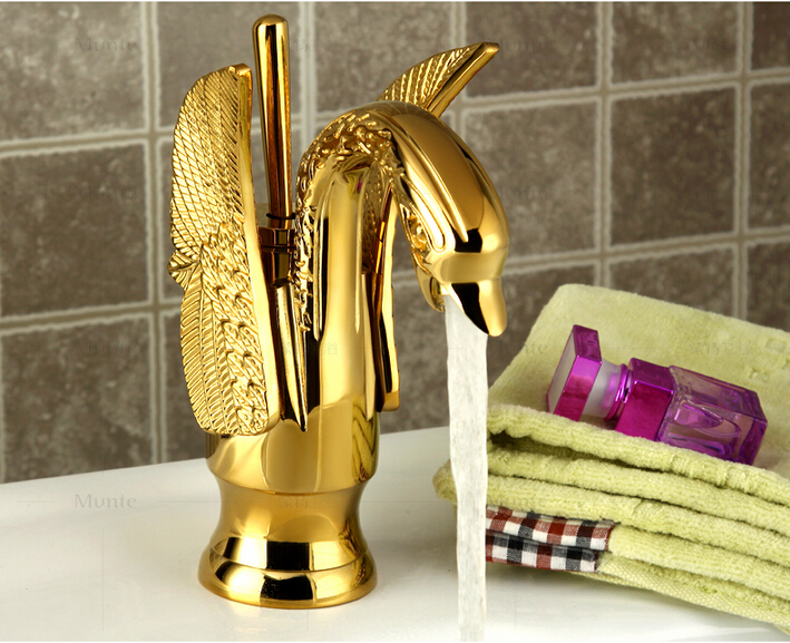    ǰ          ͼ   ũ/New arrival gold finish high quality bathroom single lever bird design basin faucet